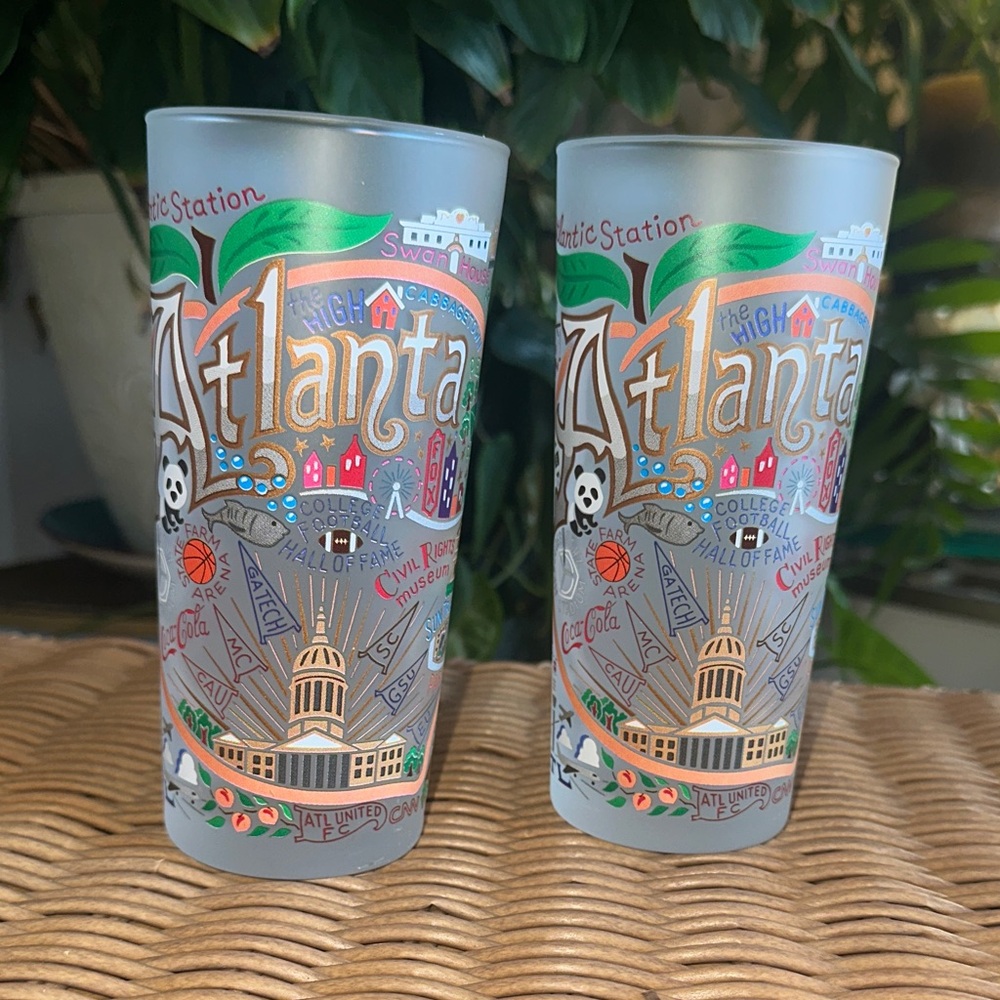 Vibrant Atlanta Cityscape Frosted Glass Set